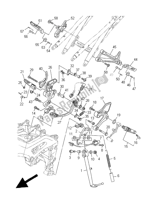 All parts for the Stand & Footrest of the Yamaha MT 09A 900 2014