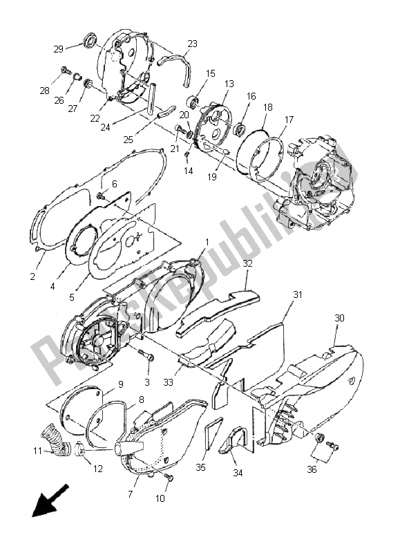 All parts for the Crankcase Cover 1 of the Yamaha YP 125E Majesty 2005