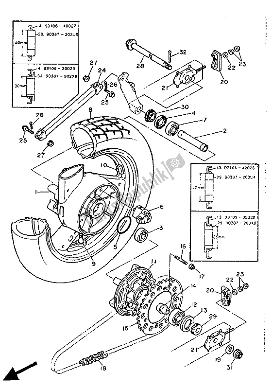 All parts for the Rear Wheel of the Yamaha FJ 1200 1990