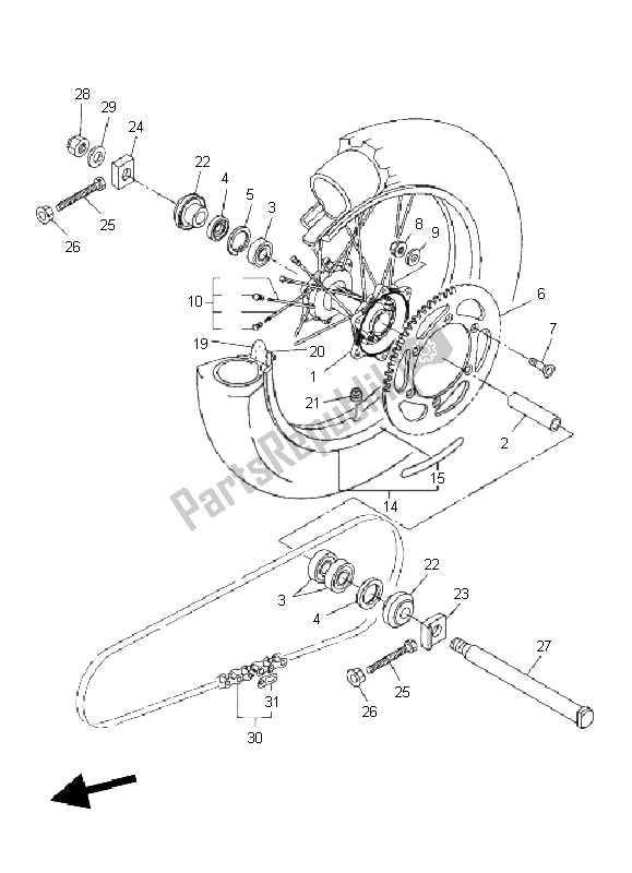 All parts for the Rear Wheel of the Yamaha YZ 450F 2011