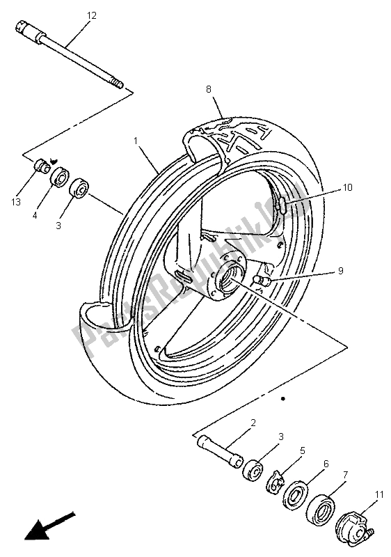 Toutes les pièces pour le Roue Avant du Yamaha YZF 750 SP 1995