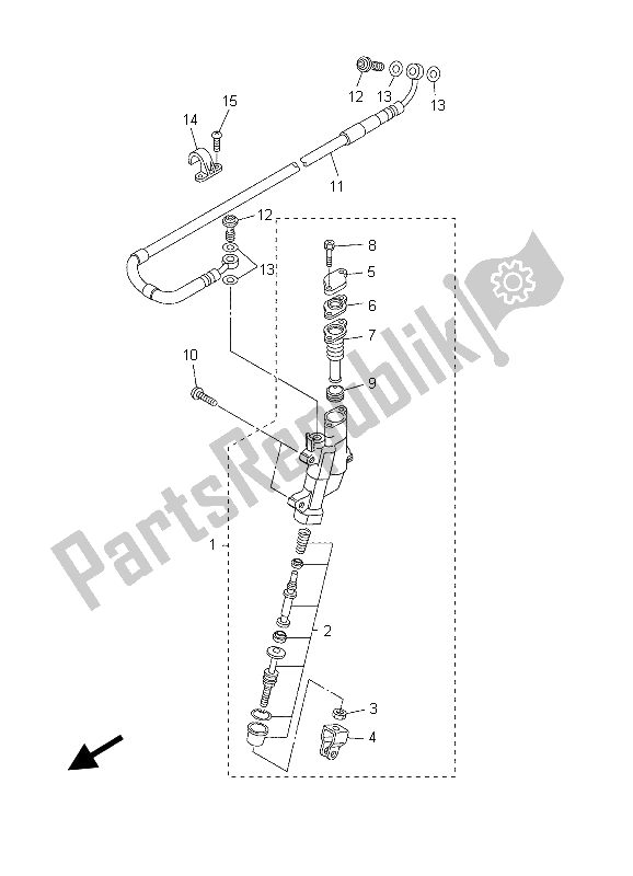 All parts for the Rear Master Cylinder of the Yamaha YZ 450F 2003