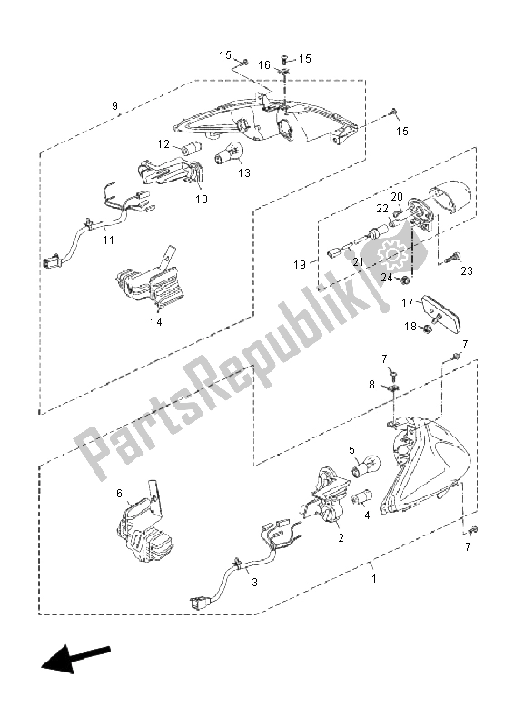 All parts for the Taillight of the Yamaha YP 250 RA X MAX 2011