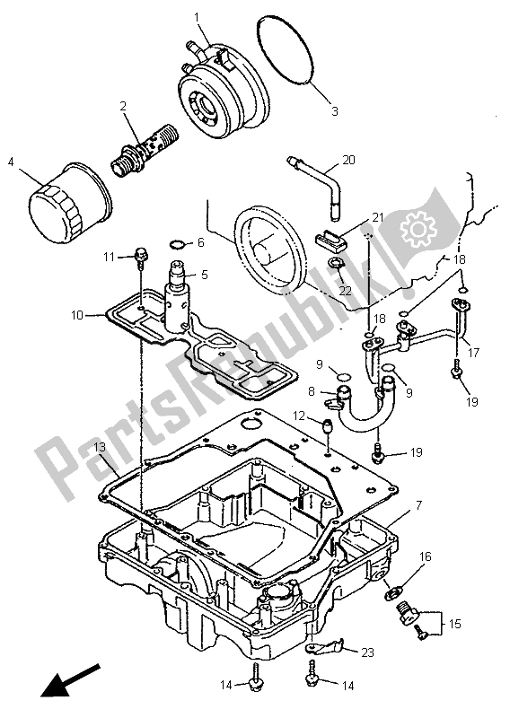 All parts for the Oil Cleaner of the Yamaha YZF 750 SP 1996