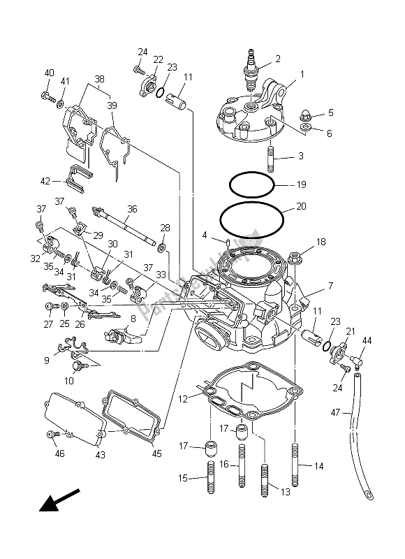 Alle onderdelen voor de Cilinderkop van de Yamaha YZ 250 2015