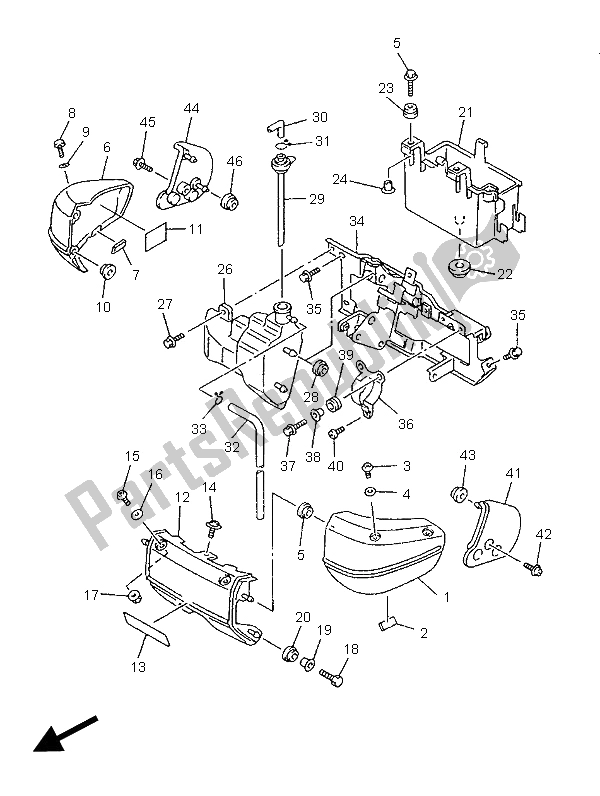 All parts for the Side Cover & Oil Tank of the Yamaha XVZ 1300 Royalstar 1996