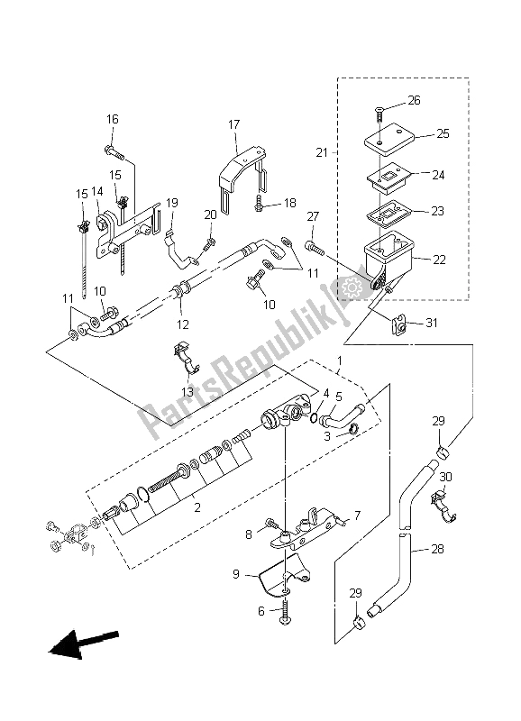 All parts for the Rear Master Cylinder of the Yamaha XVS 1300A Midnight Star 2009