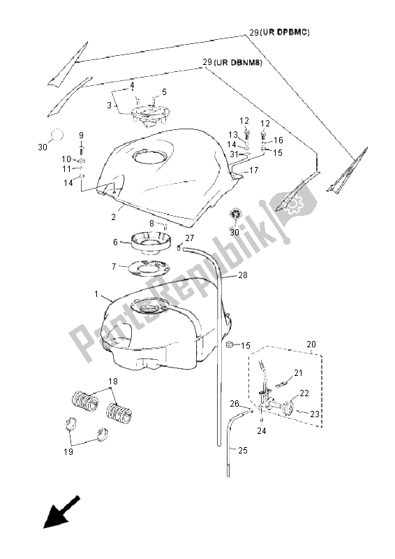 Alle onderdelen voor de Benzinetank van de Yamaha TZR 50 2005