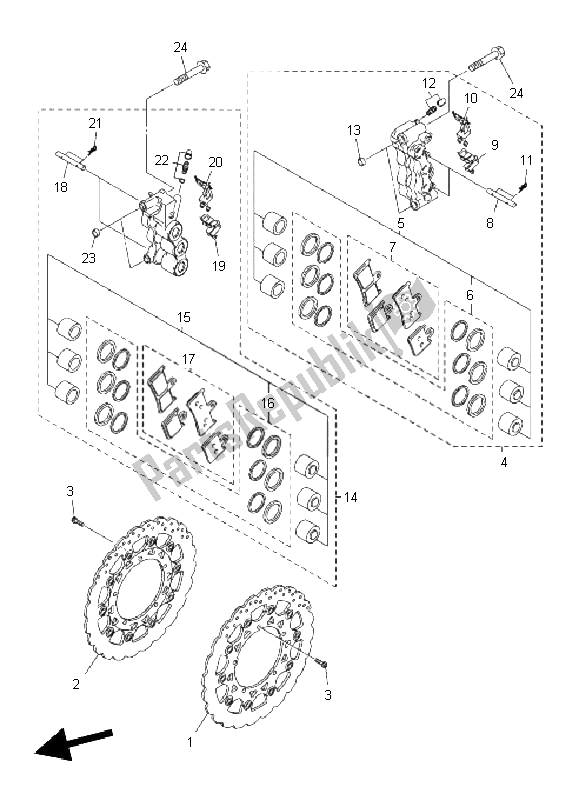 All parts for the Front Brake Caliper of the Yamaha VMX 17 1700 2011