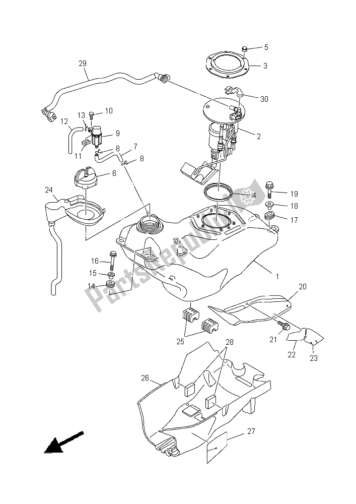 All parts for the Fuel Tank of the Yamaha YFM 550 Fwad Grizzly 2015