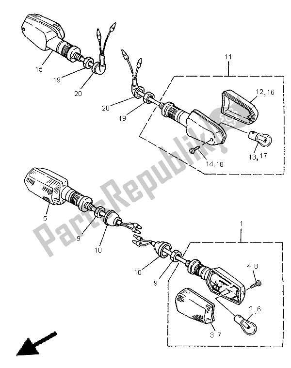 All parts for the Flasher Light of the Yamaha TDM 850 1996