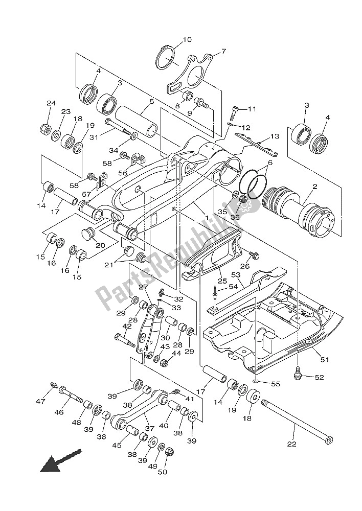 Tutte le parti per il Braccio Posteriore del Yamaha YFM 700R 2016