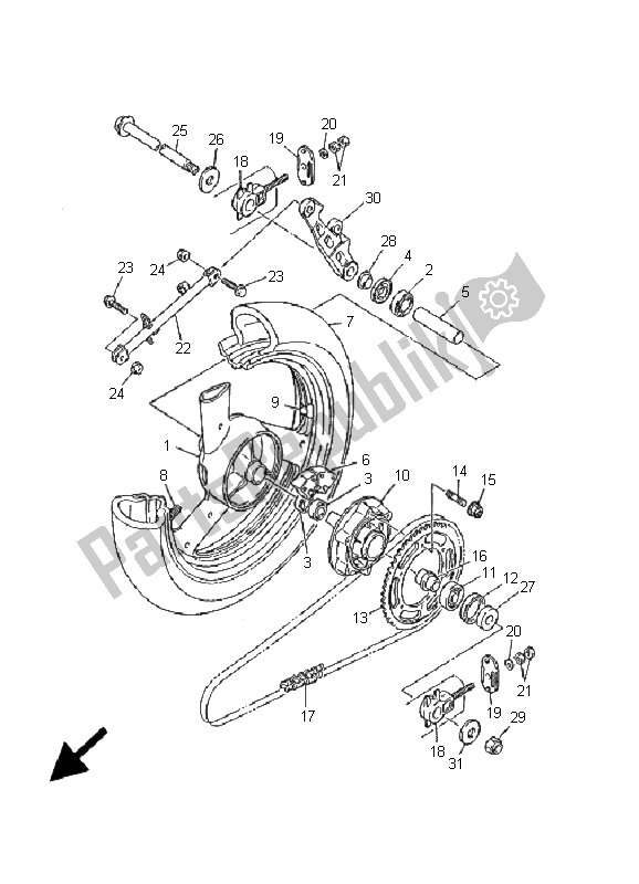 Alle onderdelen voor de Achterwiel van de Yamaha XJ 600S Diversion 2001