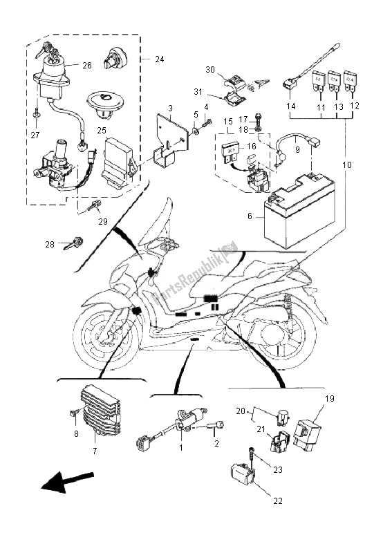 Toutes les pièces pour le électrique 1 du Yamaha VP 125 X City 2010