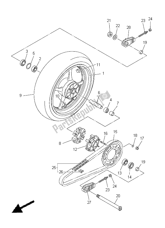 All parts for the Rear Wheel of the Yamaha YZF R6 600 2012