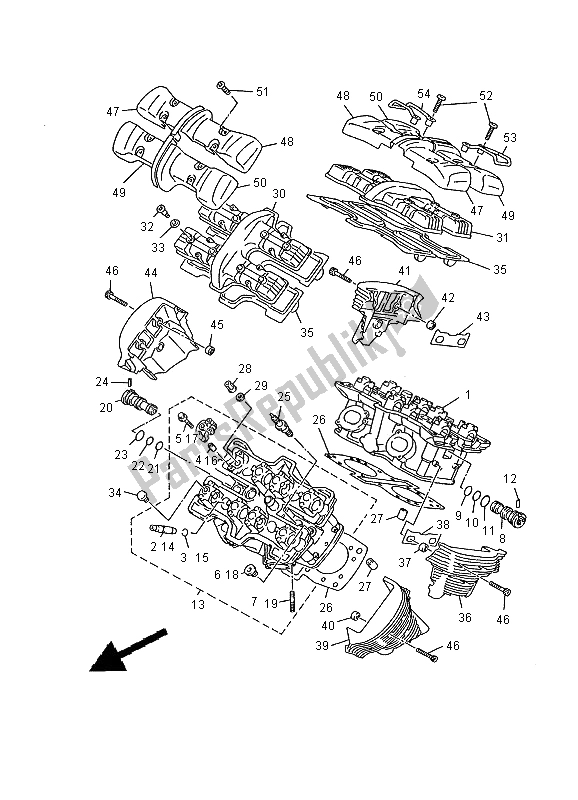 All parts for the Cylinder Head of the Yamaha XVZ 1300A Royalstar 2000