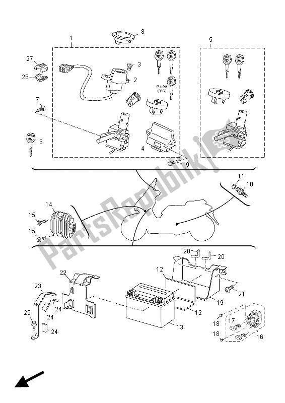 All parts for the Electrical 1 of the Yamaha YP 250R X MAX 2012