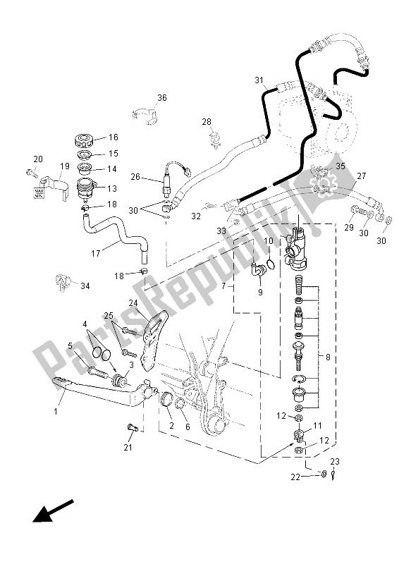 Alle onderdelen voor de Achterste Hoofdcilinder van de Yamaha XT 660 ZA Tenere 2015