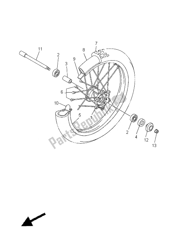 All parts for the Front Wheel of the Yamaha WR 250F 2007