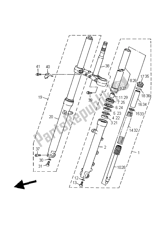 All parts for the Front Fork of the Yamaha TDR 125 2002