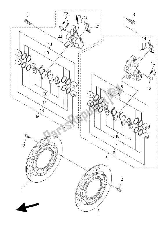 All parts for the Front Brake Caliper of the Yamaha FZ6 Sahg 600 2008