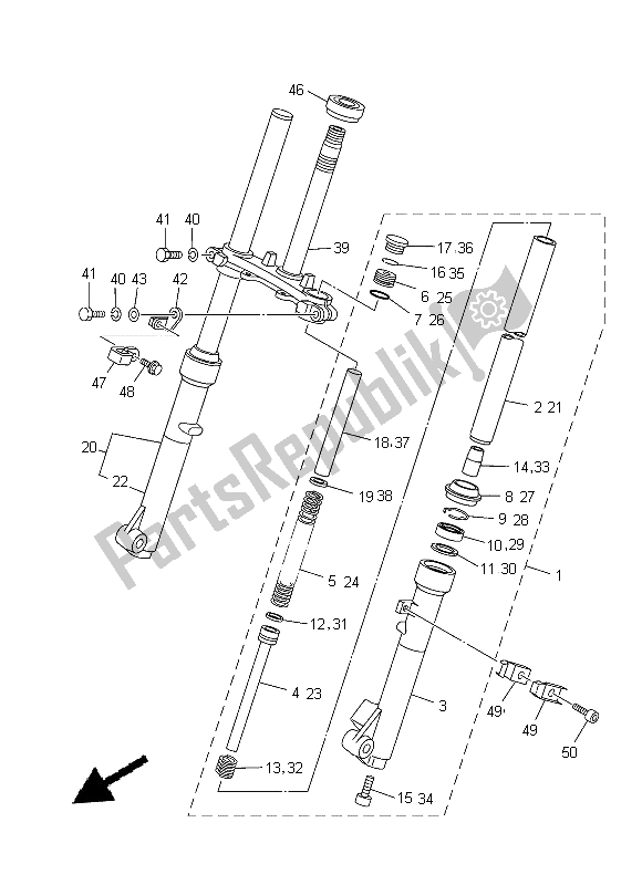 All parts for the Front Fork of the Yamaha TT R 110E 2015