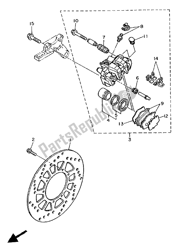 All parts for the Rear Brake Caliper of the Yamaha XT 600K 1992