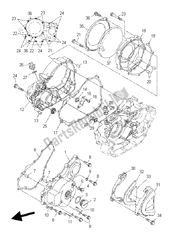 All parts for the Crankcase Cover 1 of the Yamaha WR 250R 2008