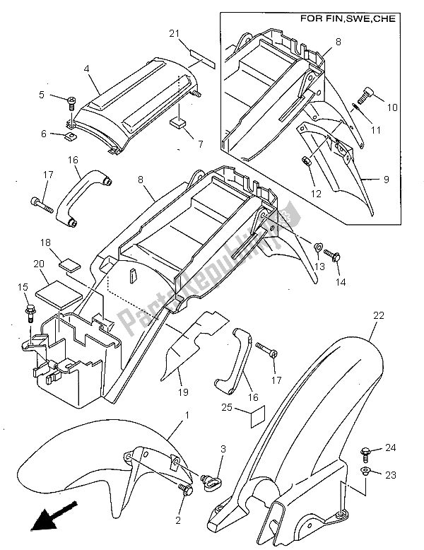 Tutte le parti per il Parafango del Yamaha TDR 125 1997