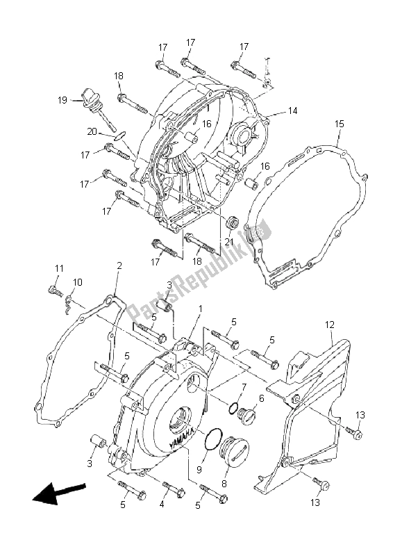 All parts for the Crankcase Cover 1 of the Yamaha YB 125 SPD 2008