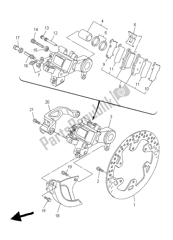 All parts for the Rear Brake Caliper of the Yamaha WR 250F 2004