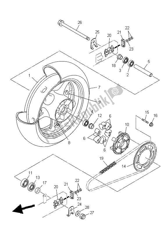 All parts for the Rear Wheel of the Yamaha XJ6S Diversion 600 2009