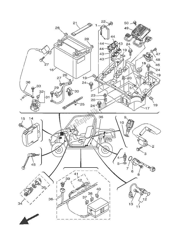 All parts for the Electrical 1 of the Yamaha YXE 700E 2016