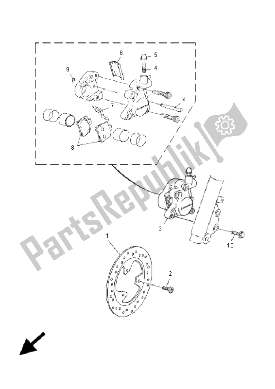 All parts for the Front Brake Caliper of the Yamaha CS 50 RR LC JOG 2006