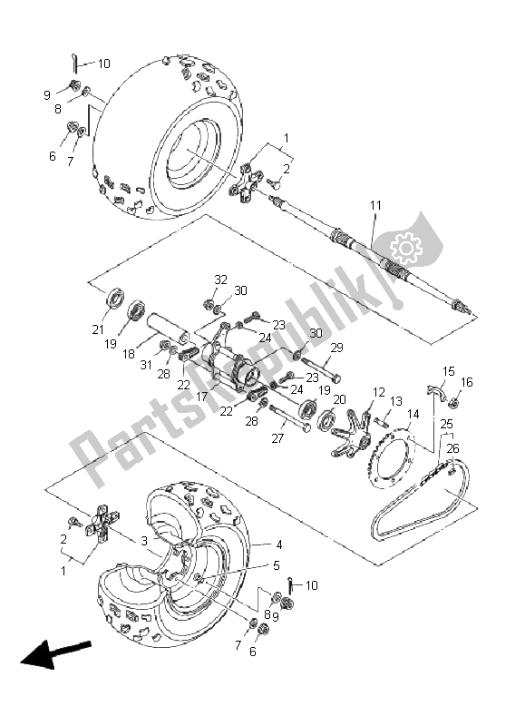 Tutte le parti per il Ruota Posteriore del Yamaha YFZ 350 Banshee 2008