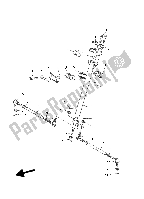 All parts for the Steering of the Yamaha YFM 80 Grizzly 2006