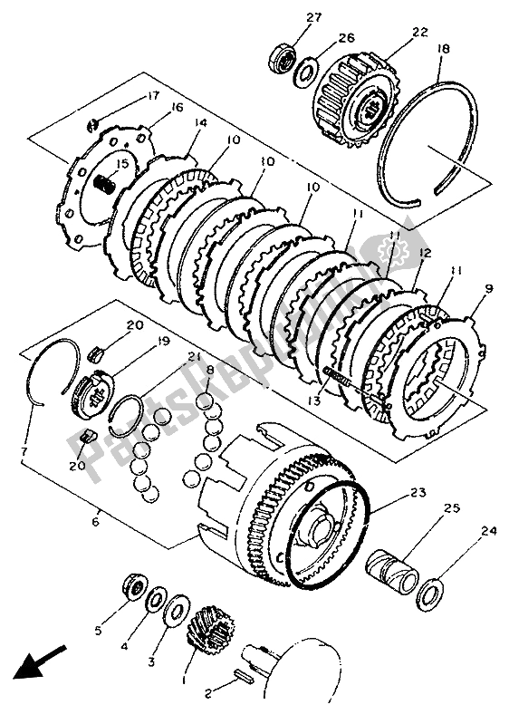 Alle onderdelen voor de Koppeling van de Yamaha PW 80 1993
