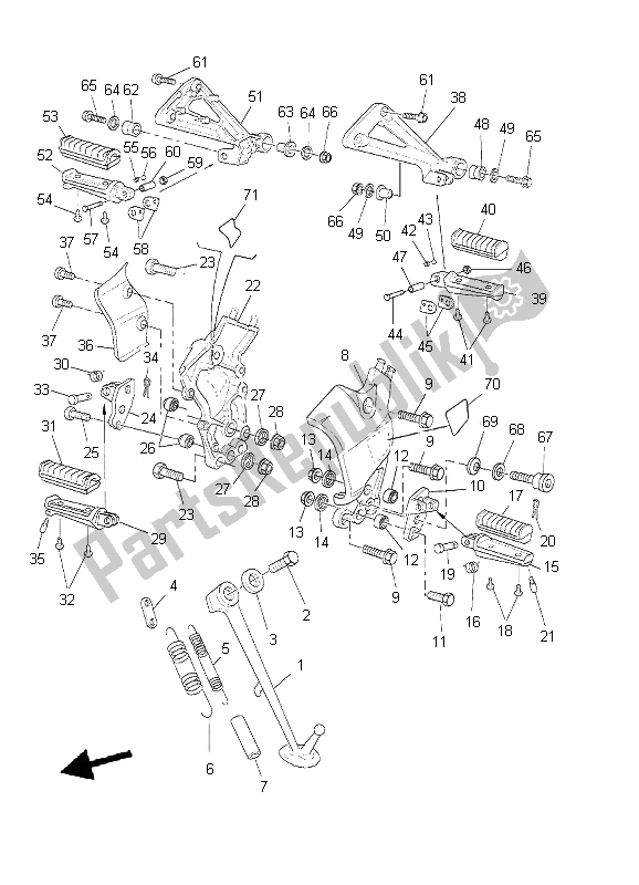 Alle onderdelen voor de Standaard & Voetensteun van de Yamaha BT 1100 Bulldog 2006