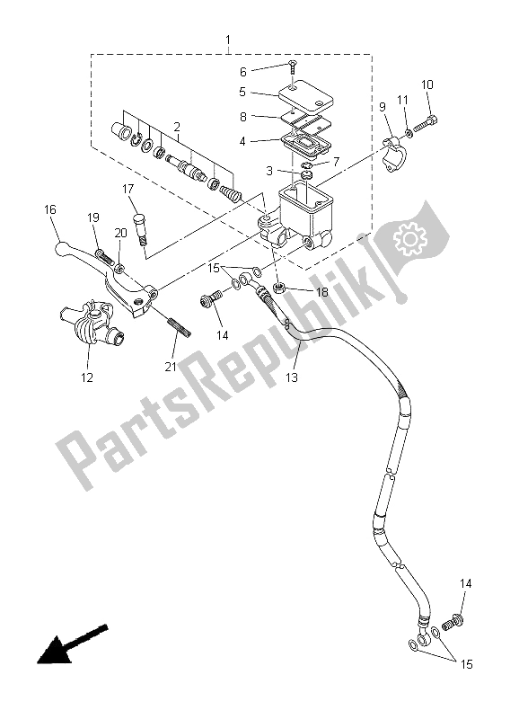 Alle onderdelen voor de Voorste Hoofdcilinder van de Yamaha WR 250R 2012