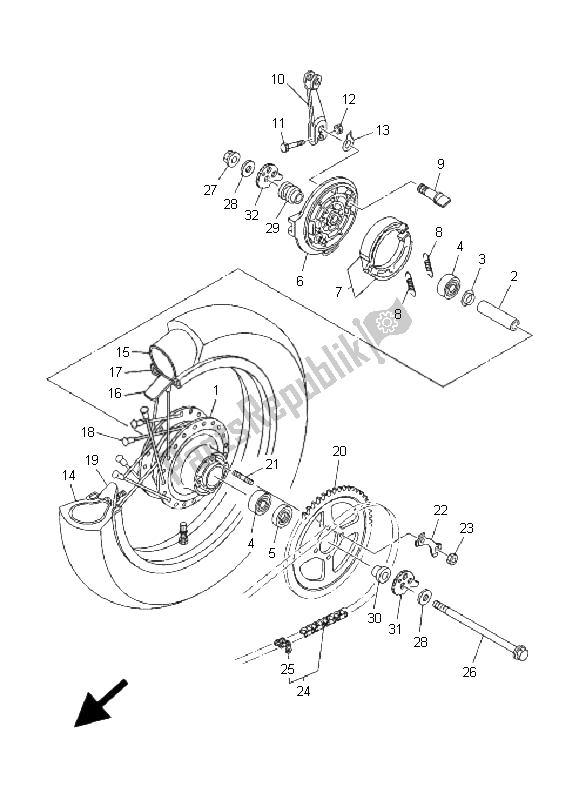 All parts for the Rear Wheel of the Yamaha TT R 125 SW LW 2001