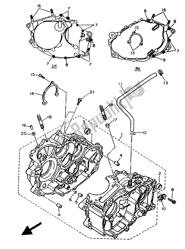 All parts for the Crankcase of the Yamaha XT 600K 1993