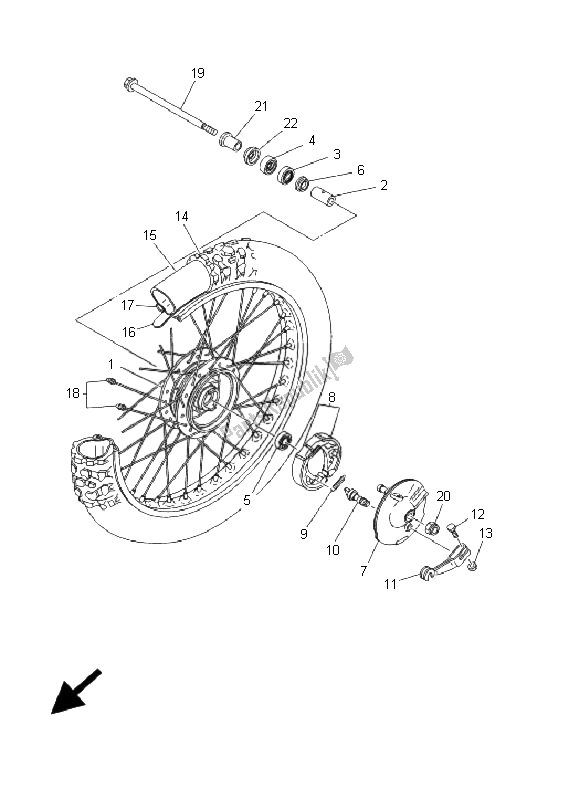 All parts for the Front Wheel of the Yamaha TT R 90 M 2000