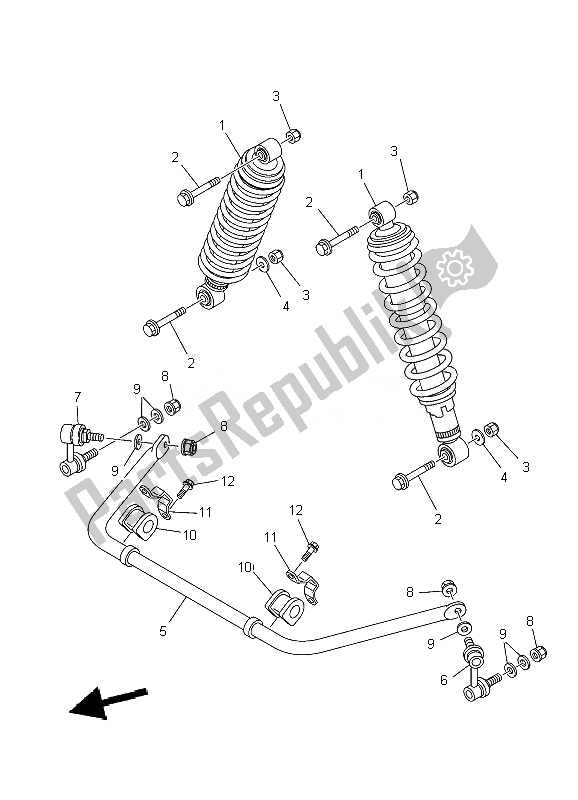 All parts for the Rear Suspention of the Yamaha YFM 700F Grizzly FI EPS 4X4 2010