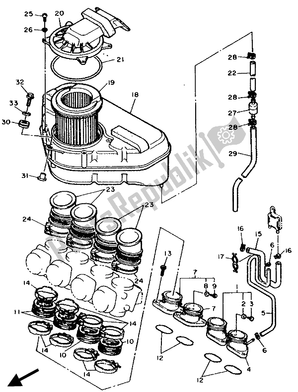 All parts for the Intake of the Yamaha FZ 750R 1989