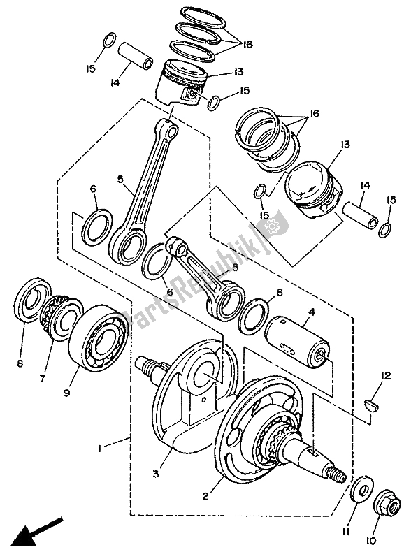 All parts for the Crankshaft & Piston of the Yamaha XV 250 Virago 1992