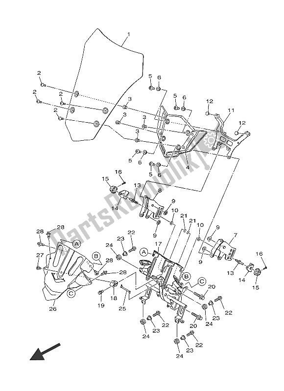 Tutte le parti per il Parabrezza del Yamaha MT 09 Tracer ABS 900 2016