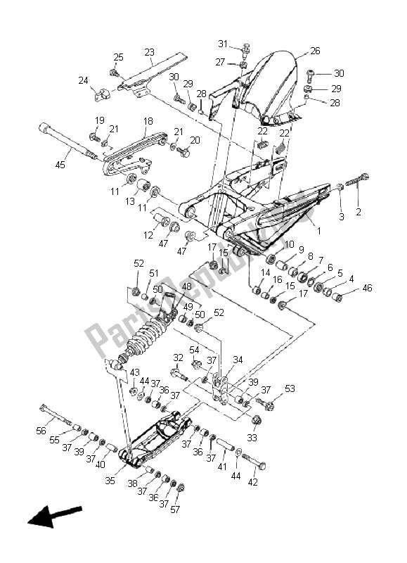 All parts for the Rear Arm & Suspension of the Yamaha MT 01 5 YU3 1670 2006