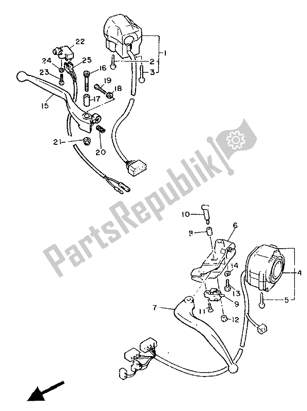 All parts for the Handle Switch & Lever of the Yamaha XJ 600 1986