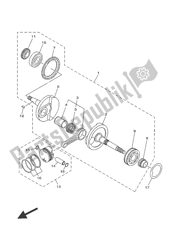 All parts for the Crankshaft & Piston of the Yamaha MW 125A 2016