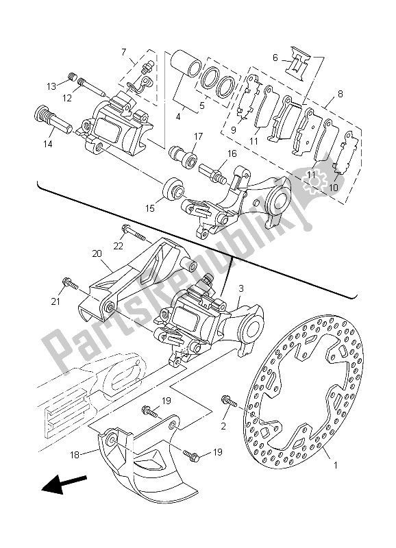 All parts for the Rear Brake Caliper of the Yamaha WR 250F 2006